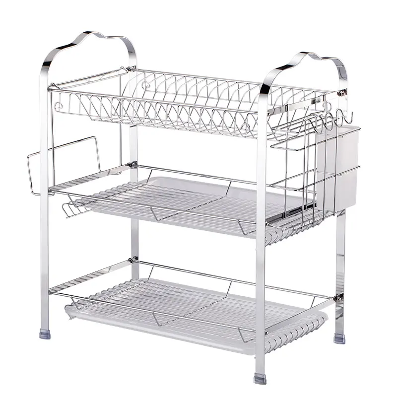 Dish Drying Rack 3-Tier Compact Kitchen Dish Rack Drainboard Set Large Rust-Proof Dish Drainer with Utensil Holder