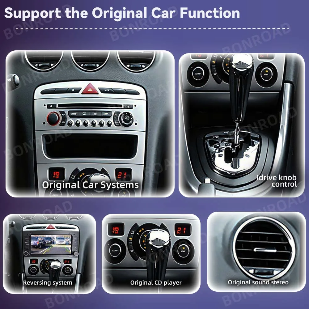 BONROAD Radio Multimedia para Auto con Pantalla de 7 Pulgadas, Sistema Linux, Carplay Inalámbrico, Android Auto, para Peugeot 308 408 Sedan SW CC RCZ 308 408 2007-2013, con Mirrorlink, Youtube, Bluetooth, DSP, RDS, Música en Línea, Cámara de Visión Trasera 2