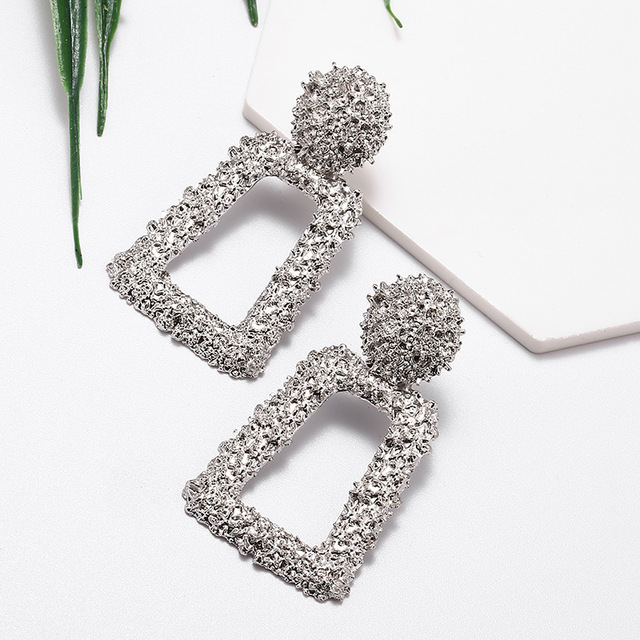 Hollow Geometric Trapezoid Drop Earrings for Women Personality Punk Carved Metal ZA Brincos Jewelry Trendy Xmas Girl Gift