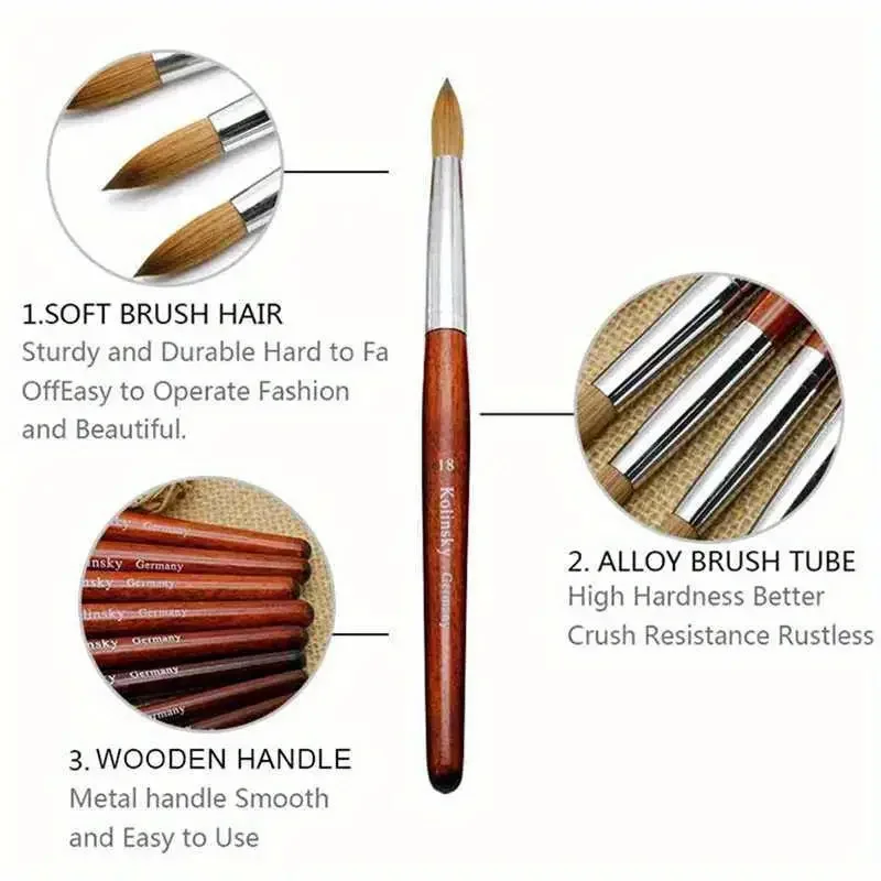 Description Picture 4 of itemKolinsky Acrylic Nail Art Brush Wooden Handle Round Shaped Nail Painting Brushes Size 8-24 for Nail Extension 3D Nails Carving