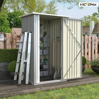 Victone-Abri de rangement extérieur compact, petit outil de jardin durable, toit en pente, porte verrouillable simple, gris, 3 pi x 3 pi 1