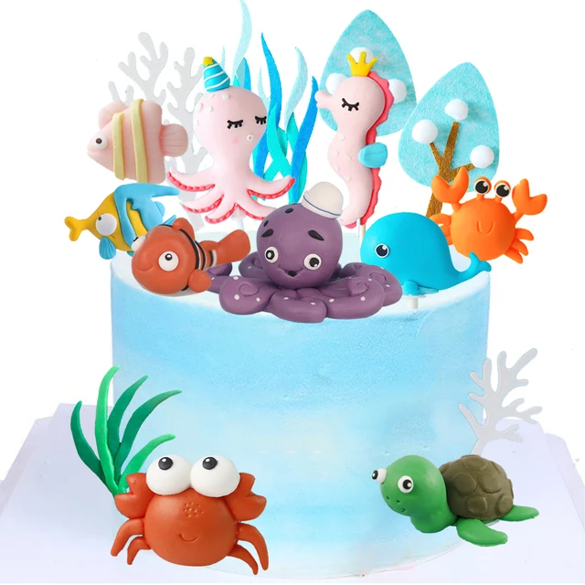 Under The Sea Cake Decoration Ocean Animal Cake Topper Fish Seahorse  Octopus Crab Toppers Baby Shower Ocean Theme Party Supplies - AliExpress