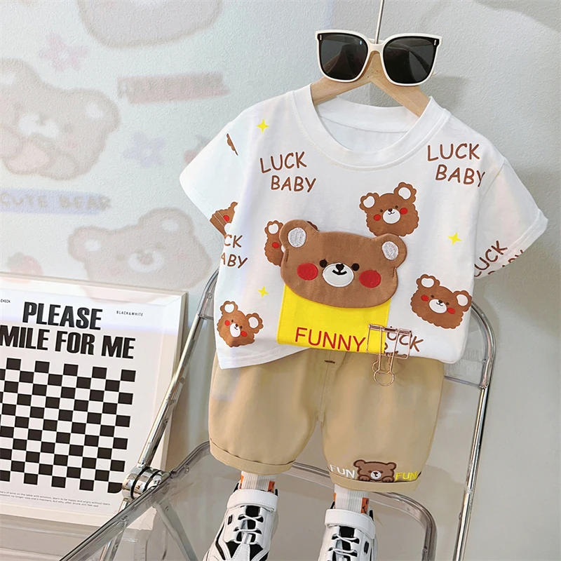 

Children Clothing Sets for Baby Girls Boys Cartoon Animals Short Sleeve T-shirt Shorts 2 Pcs Kids Outfits Summer Infant Clothes