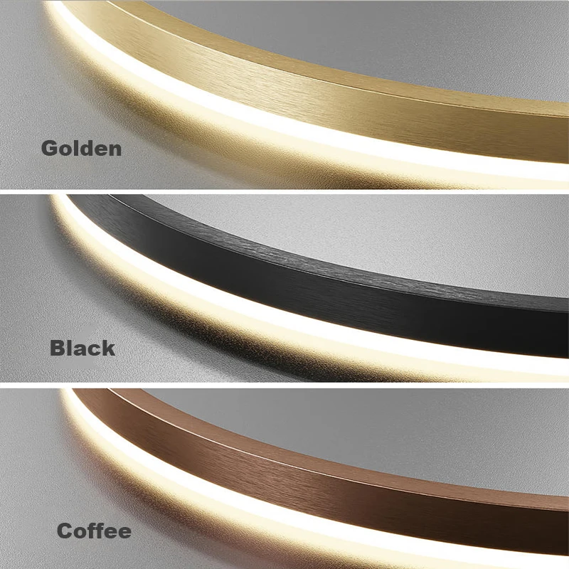 Minimalist Modern Led Chandelier Home Lighting Brushed Rings Ceiling Mounted Chandelier Lighting Hanging Lamp Gold&Black Frame 6
