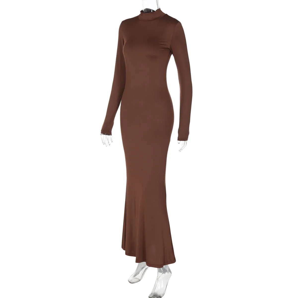Skinny Turtleneck Backless Maxi Dress Women's Patchwork High Waist Solid Fashion Hollow Out Party Dress Female Long Dress