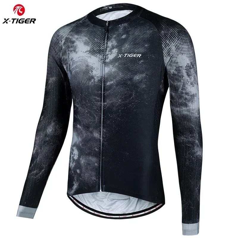 thumbnail image 1 of X-TIGER - Maillot de ciclismo de manga larga para otoño, color negro, para ciclismo de montaña, para adultos, con 4 bolsillos traseros, 1 of 5