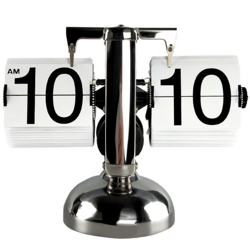 European Creative Flip Down Page Desk Clocks Retro Flip Table Clock Stainless Steel Mechanical Automatic Clock Home Decor digital clock table clock digital desk clock digital table clock flipping clock retro desk clock