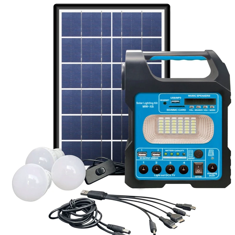Portable Power Station Solar Generator System 3 Bulbs Lighting Kit Outdoor Emergency Supply for Camping Hiking