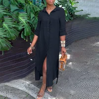 Women's 1XL-5XL plus size Dress  summer wearing the Shirt Collar Cotton Line Button Long Skirt  dress for women - Image 4