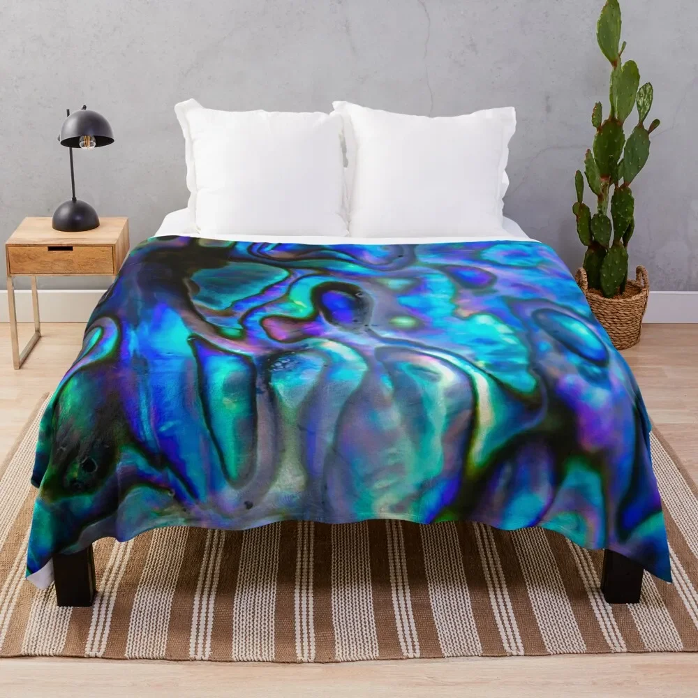 

Abstract Paua Abalone Shell Texture Pattern, Polished Paua Shell, Multicolor Shell Haliotis Background, Shiny Moth Throw Blanket