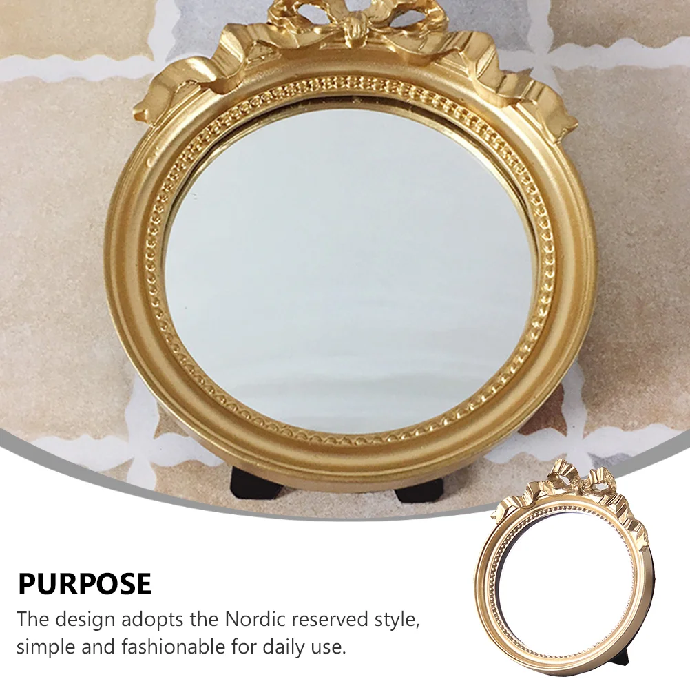

European Style Single Side Mirror Desktop Makeup Portable Little Round Women Bowknot Tie