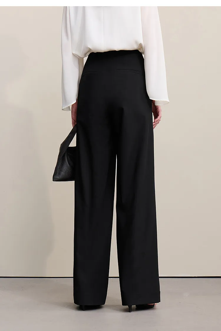 Amii Minimalism Women' S Pants 2026 Spring New Versatile Pleated Loose Wide-leg Pants Solid Color Casual Basic Trousers 12641076