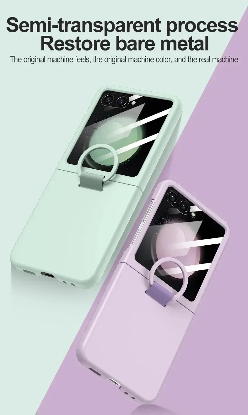 Liquid Silicone Original Ring Holder Case for Samsung Galaxy Zflip 6 Z Flip 5 6 Screen Glass Film 2in1 Shockproof Cover Z Flip 6_voghion.com