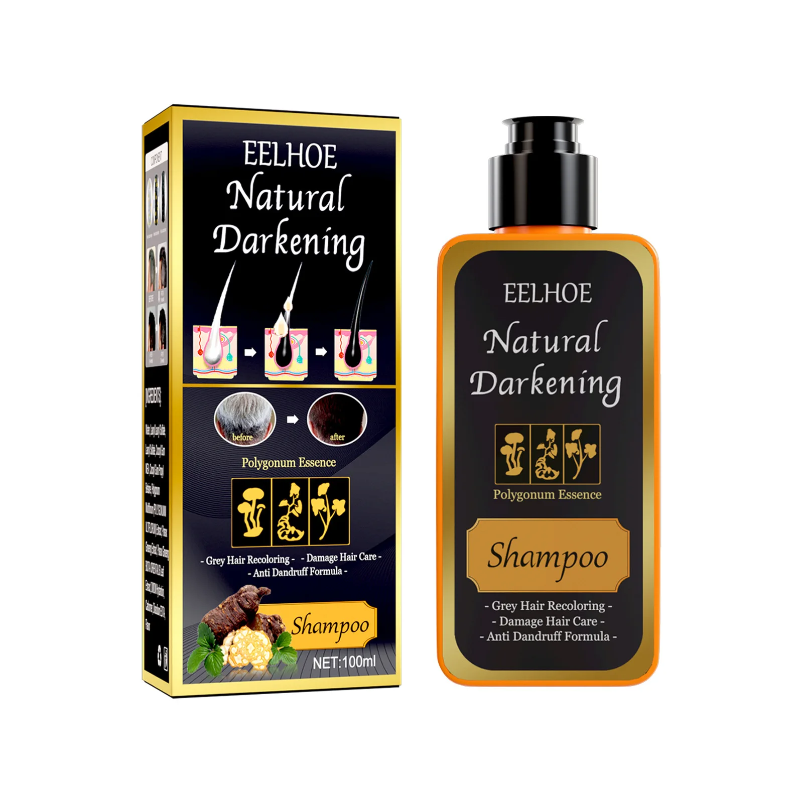 Hair Dye Shampoo Darken White Reduce Gray Anti Dandruff Itching Repair Damaged Smoothing Improve Scalp Environment Cleanse Roots 2