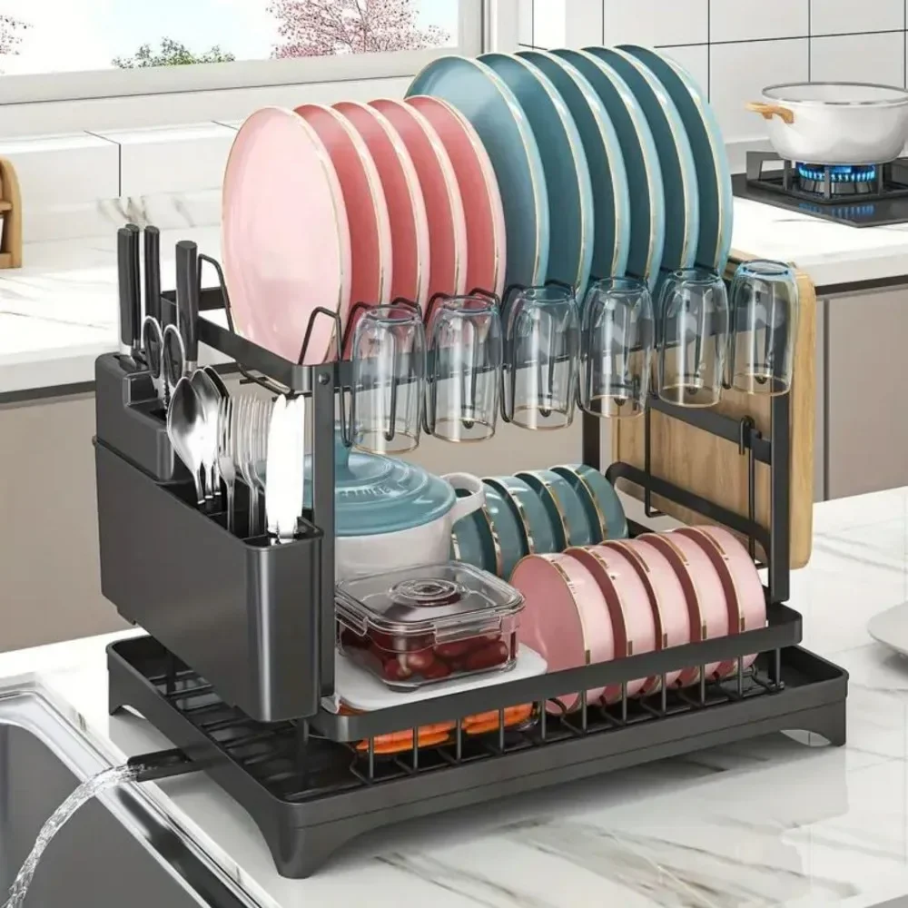 Bowl Drain Rack Household Draining Shelves Double Layers Countertop Organizer Shelf Portable Kitchen Tableware Drainage Racks
