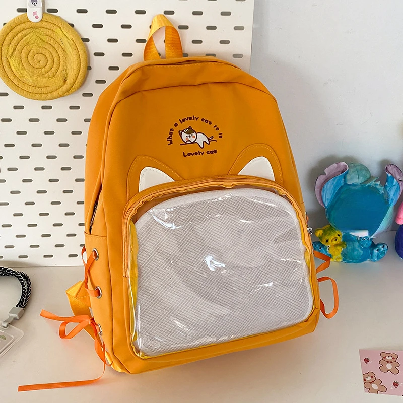 Sweet Y2k Aesthetic Chic Girls Backpacks High-capacity Kawaii Transparent Women Ita Bags Students Casual Cartoon Cat Schoolbags 5