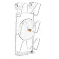 Pot Lid Holder Wall Mount Hangings Pan Shelf No-Drill Adhesive Mount Pan Holder Kitchen Floating Shelf 3-Layer Pot Lid Drainage 1