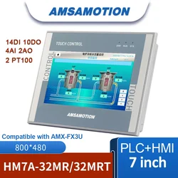 AMSAMOTION 7'' Inch HMI PLC All-in-One Machine AMX-FX3U Controller Ethernet Monitor 16I 16O 4AI 2AO Touch Screen CNC GX