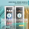 Wine Cooler with Glass Door Hold 21 Bottles and 88 Cans, 24 Inch Dual Zone Wine Refrigerator with Blue LED Light 2