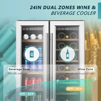 Wine Cooler with Glass Door Hold 21 Bottles and 88 Cans, 24 Inch Dual Zone Wine Refrigerator with Blue LED Light 2