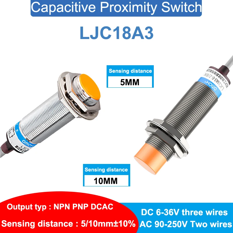 por ay ez dz Interruptor de Proximidade Pnp Npn Dc6v36v Ac90250v Distance10 mm Sensor de Proximidade Capacitivo M18 Ljc18a3 bx ax