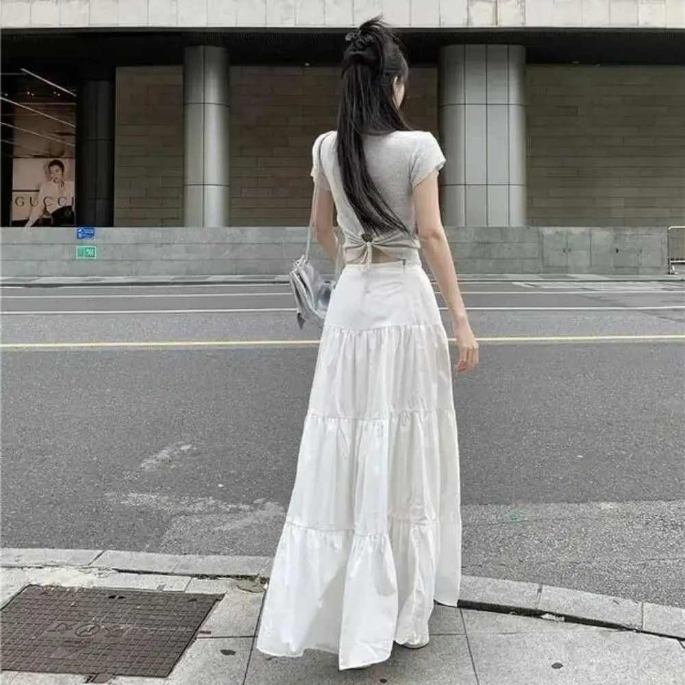

Tiered Long Skirts Fashion White Pleated Boho Skirt Elastic Waist Flowy Maxi Skirt Girls