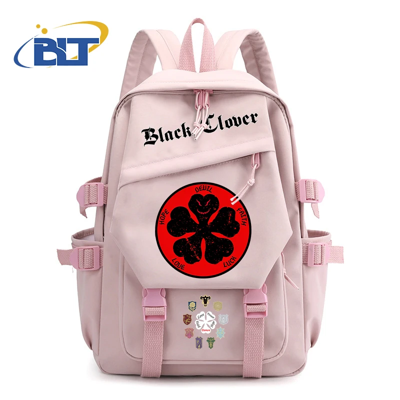 

Школьный ранец для девочек с изображением черного клевера, школьный ранец для подростков, Детская мультяшная сумка