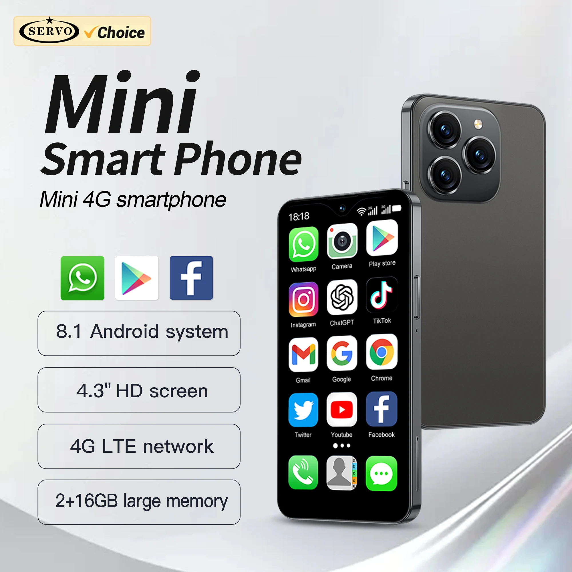 SERVO 17SE Mini Smartphone 4G LTE Android System Google Play 2GB+