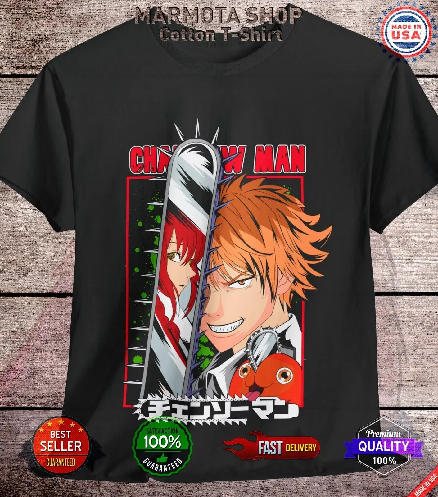 

Denji Chainsaw Man Shirt Anime Tee T-Shirt Pochita Horror Manga Otaku Makima