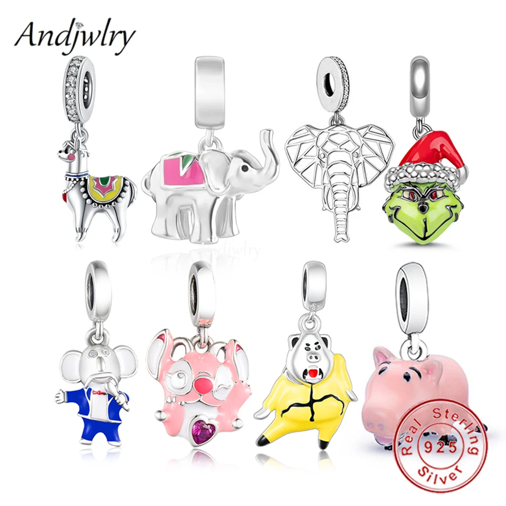 Fit Bracelet Animals Silver 925 Original Rainbow Enamel Australia Alpaca Lama Bead Elephant Dangle Charm Bangle Jewelry Berloque