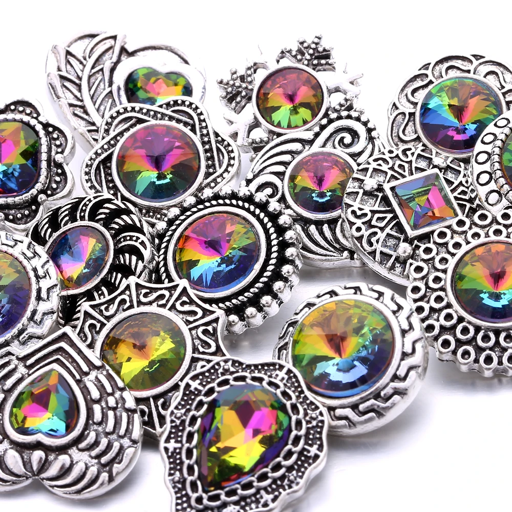 20PCS Colorful Crystal Rhinestone Flower 18mm Metal Snap Buttons Fit DIY Snap Button Bracelet