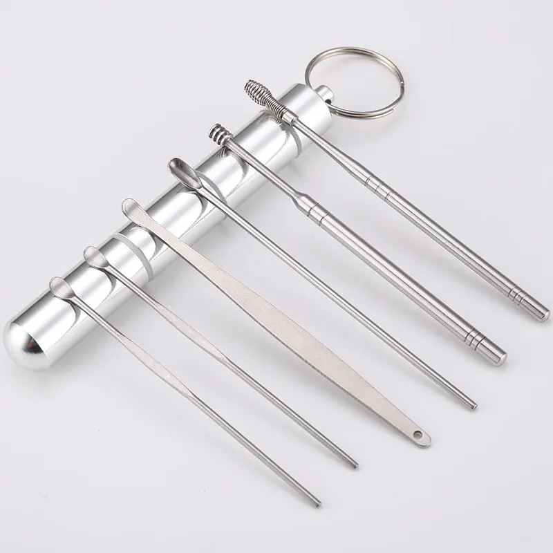 Ear Picking Tools Set 6 Piece Set Spiral Ear Digging Spoon Stainless Steel