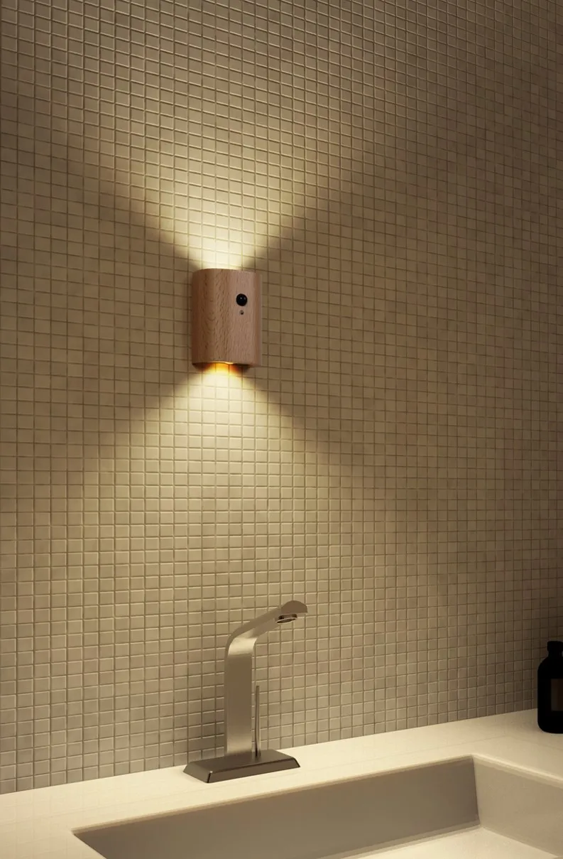 SmartLEDMotionSensorNightLightLinkageSensorRechargeableWooden