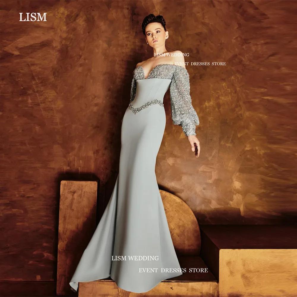 

LISM 2024 Elegant Evening Party Dresses Off The Shoulder Sweetheart Trumpet With Belt Dubai Arabic Women Sparkly Occasion Dress