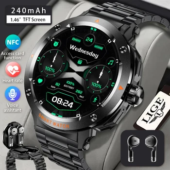 2025 Smart Watch con TWS 2 in 1 Auricolare Wireless Bluetooth Chiamata Frequenza cardiaca Salute Musica Cuffie Orologi Sport NFC Smartwatch
