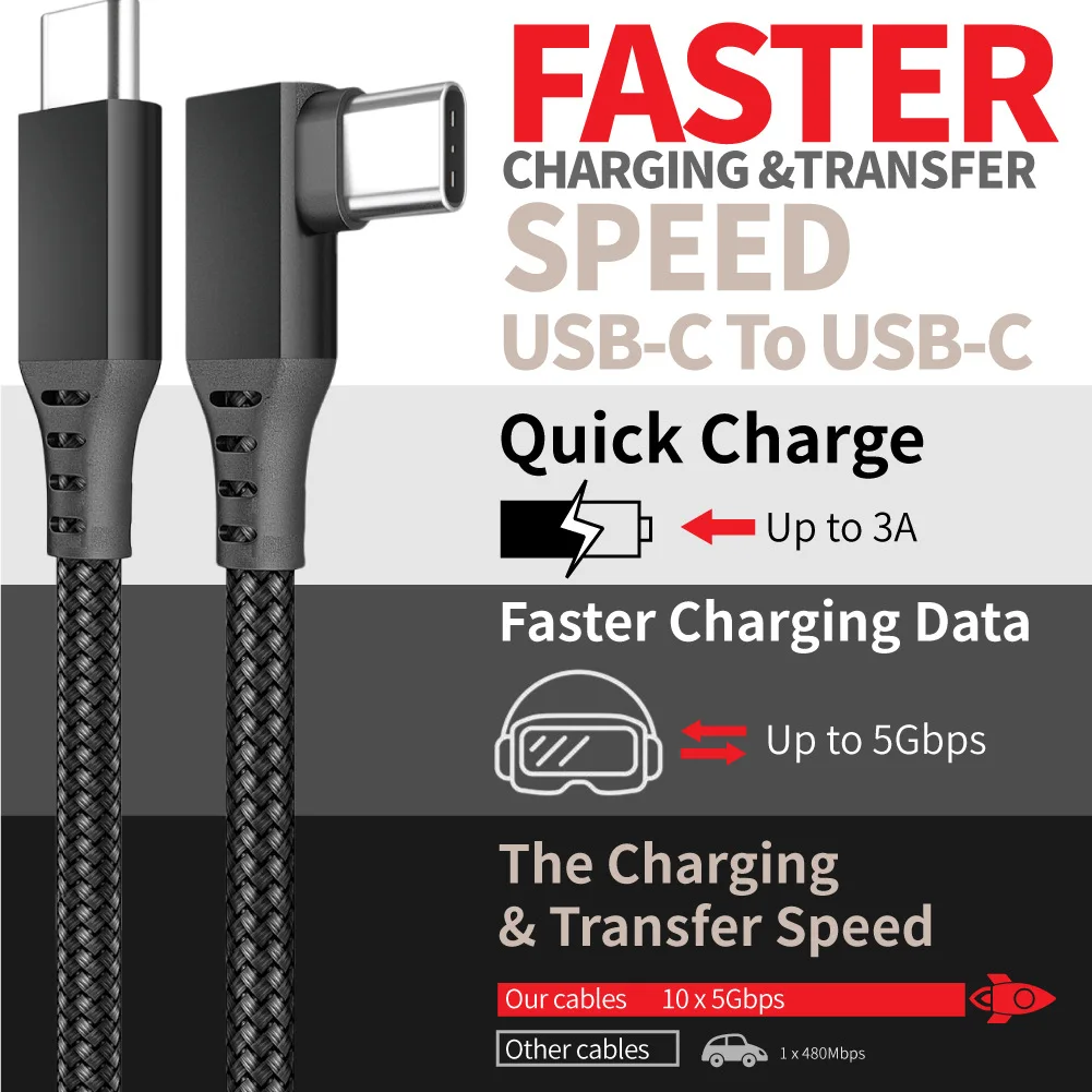 데이터 라인 충전 케이블, 메타 퀘스트 3S /3/2 Pico4 3.0 USB 케이블, C 타입 데이터 전송 USB-A, VR 휴대폰용 C 타입 케이블, 3-5M