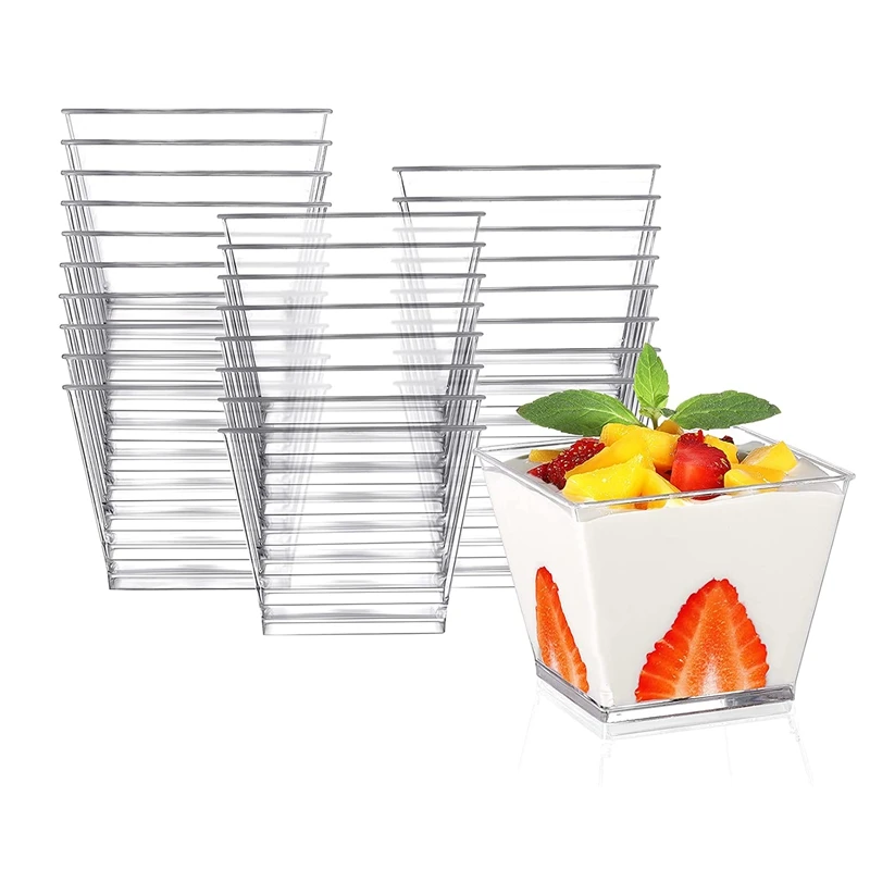 

200 Pack Square Clear Plastic Dessert Cups Small Tumbler Cups Great For Desserts, Appetizers, Puddings, Mousse And More