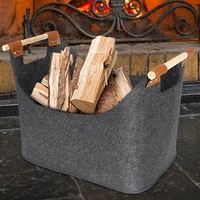 45 X 32 X 40 Cm 57 L Firewood Box Felt Basket with Wooden Handles Large Capacity Foldable Wood Basket for Fireplace & Wood Stove 1