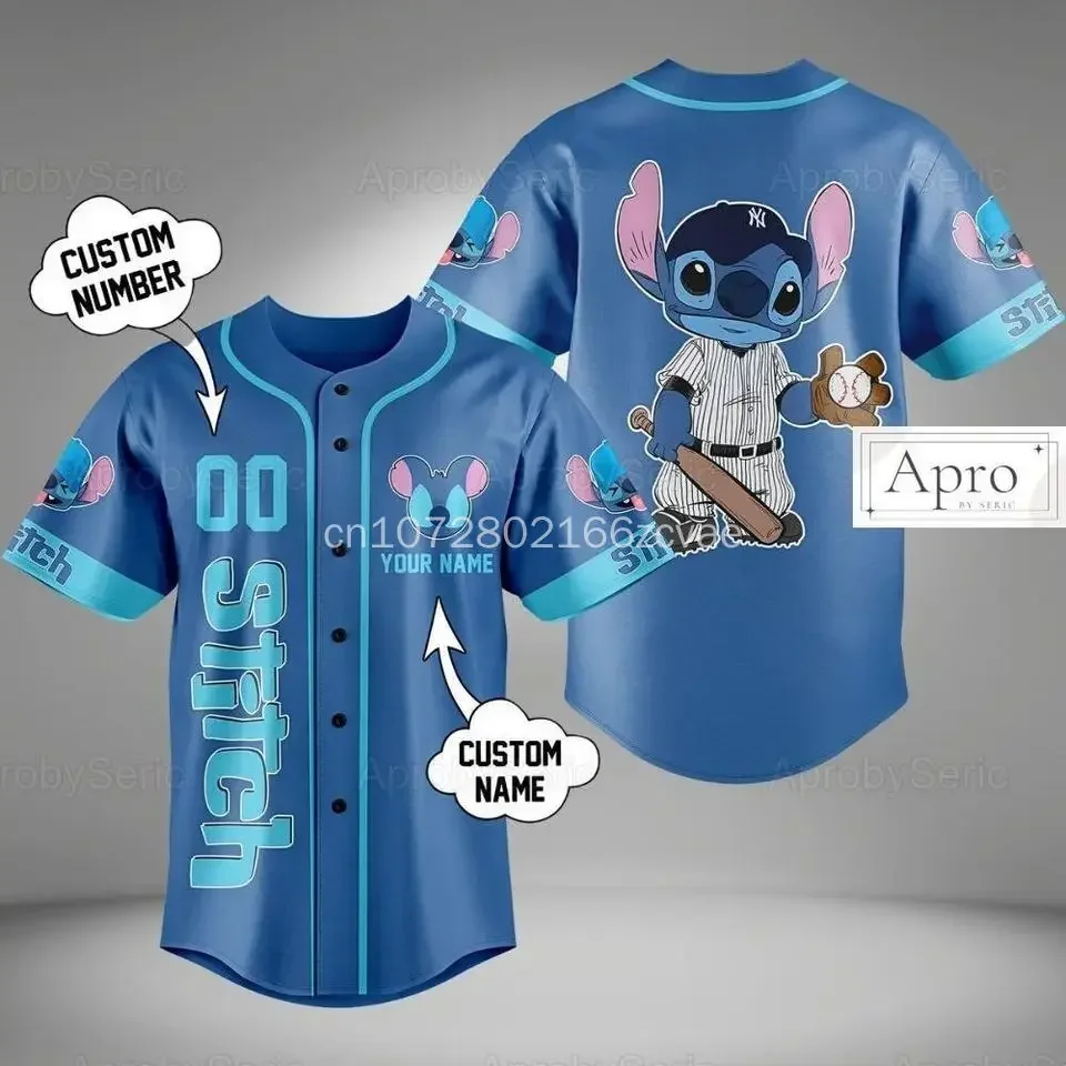 

2024 New Free Custom Disney Stitch Baseball Jersey Streetwear Fashion Summer Men's And Women's Short Sleeve Baseball shirt