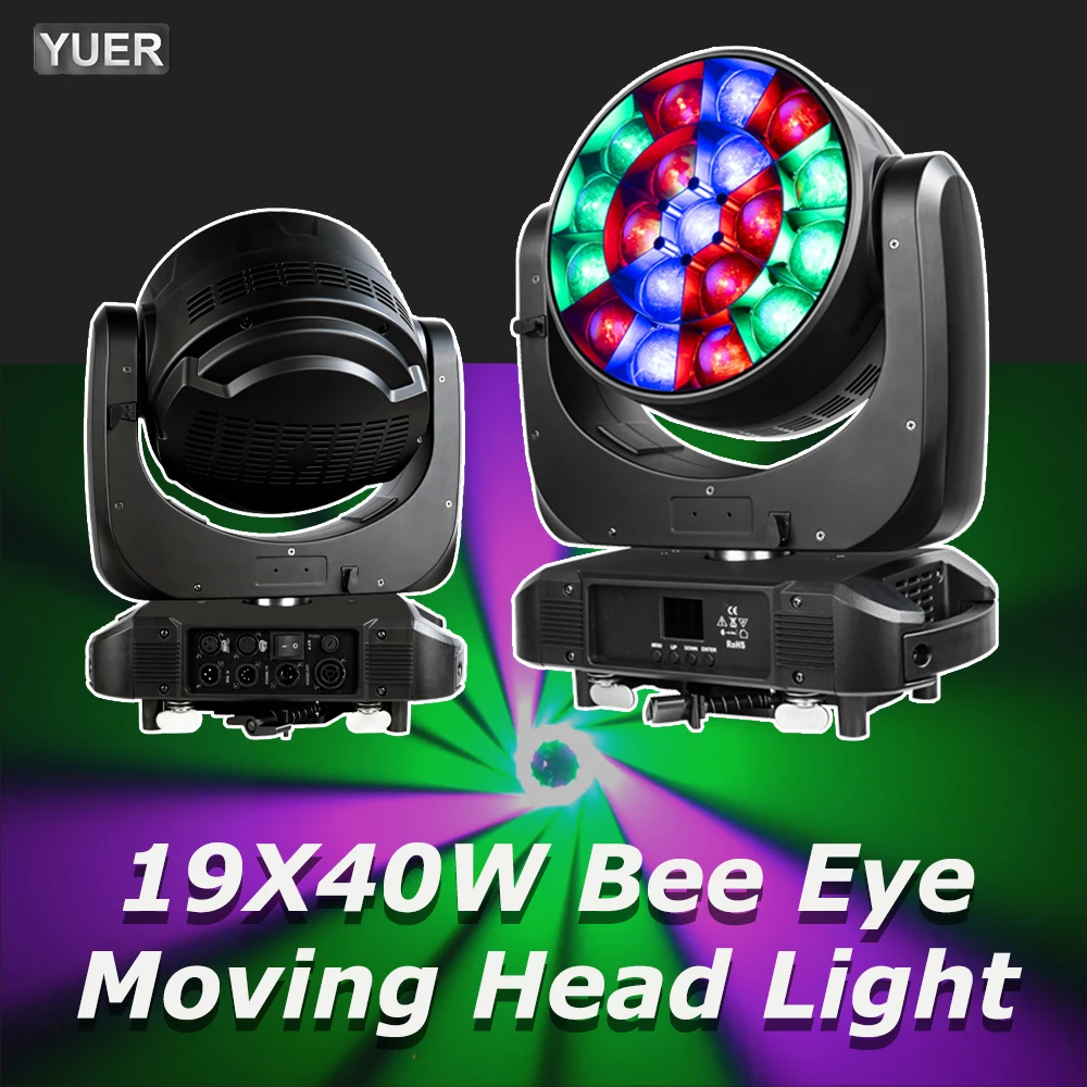 

YUER 19x40W Bee Eye RGBW 4in1 LED Wash with Zoom Beam Moving Head Lighting DMX512 For DJ Disco KTV Party Nightclub Stage Light