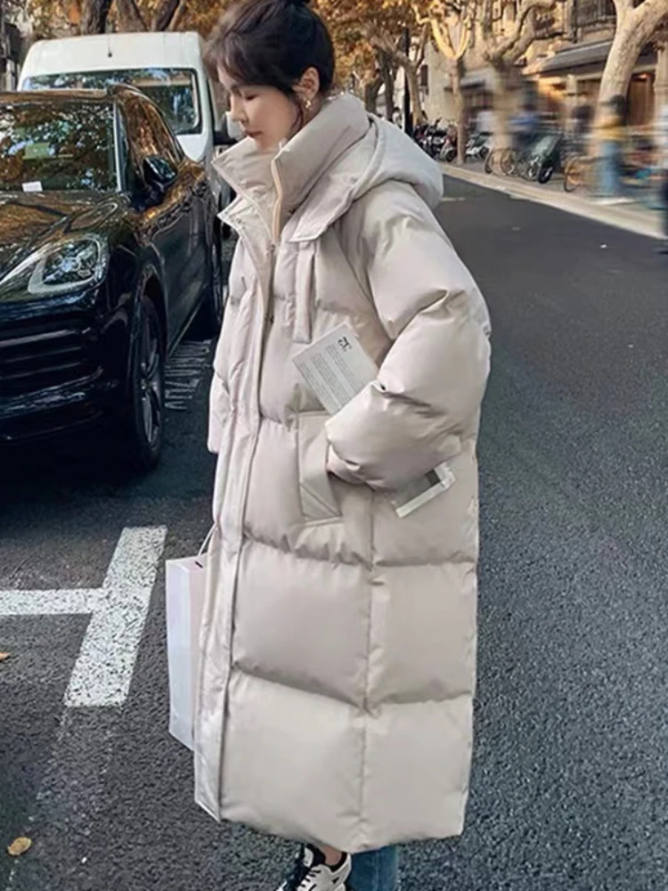 

Thickened Cotton Pdded Jacket Women Korean Loose Long Puffer Jacket 2023 Winter Hooded Casual Parkas Fashion Outwear
