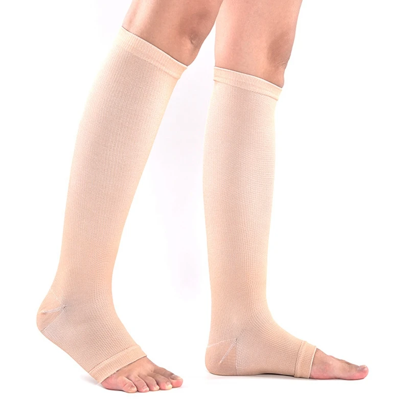S-XL Elastic Open Toe Knee High Stockings Calf Compression Stockings Varicose Veins Treat Shaping Graduated Pressure