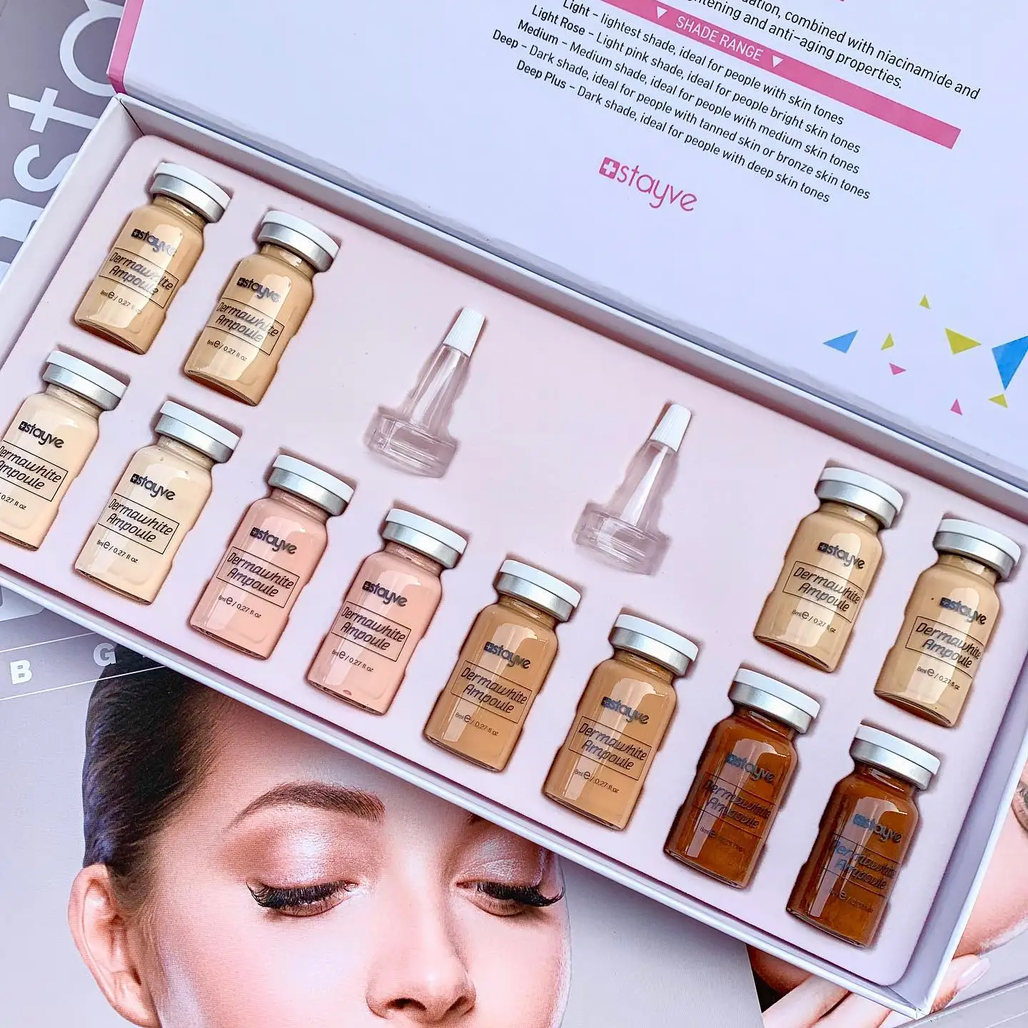 Stayve BB Cream Glow Skin Booster Kit 12 vials Niacinamide/Hyaluronic Acid BB Cream Ampoule Starter Liquid Foundation Makeup Set