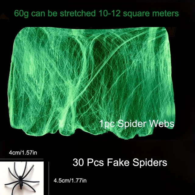 Glow-in-The-Dark Spider Webs and Fake Spiders – White Stretch Cobwebs for Spooky Halloween Indoor and Outdoor Horror Decoration Prop - Image 6