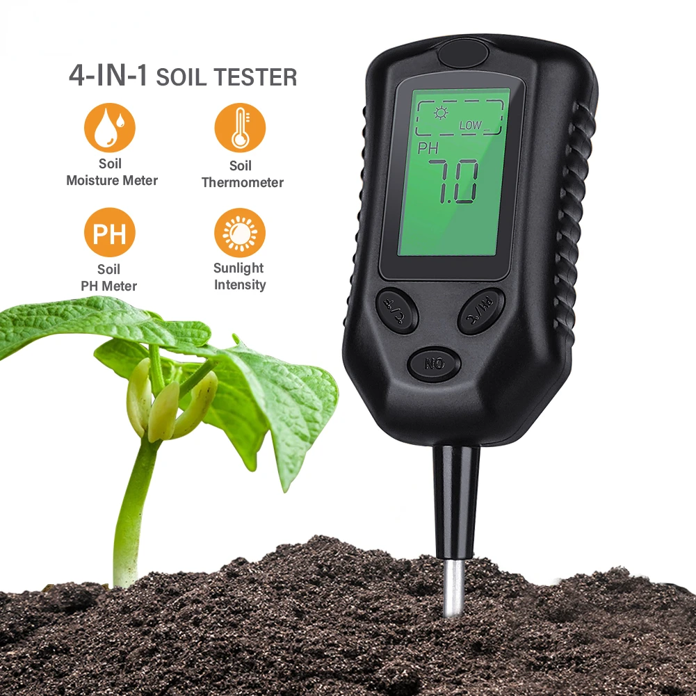 

4-in-1 Soil Meter PH/Moisture/Sunlight/Temperature Humidometer Acidity Monitor Gardening Farming Planting Humidity Sensor Tester