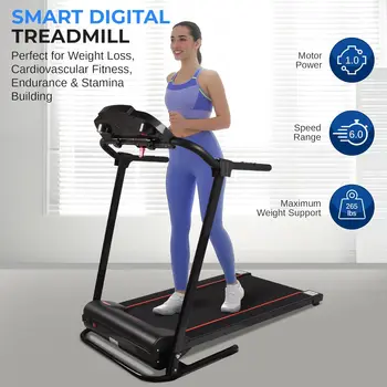 Electric Folding Treadmill Exercise Machine - Smart Compact Digital Fitness Treadmill Workout Trainer w/Bluetooth 2