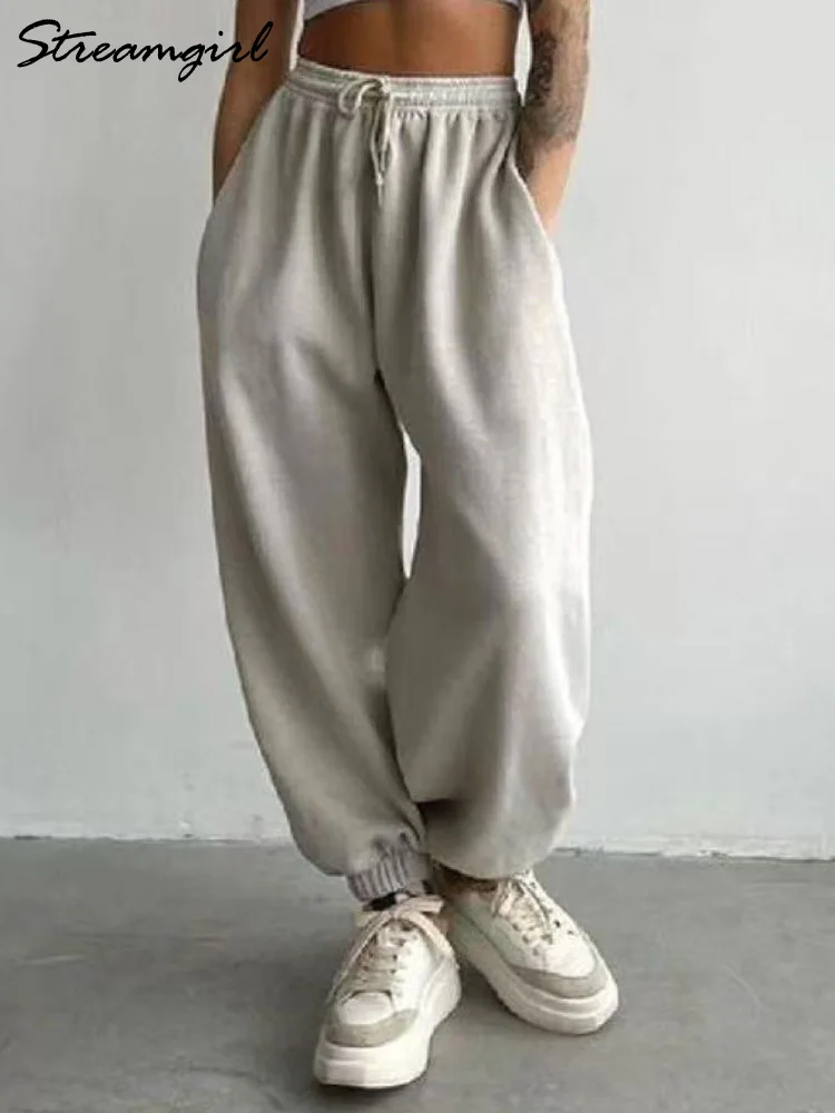 Thick Warm Fleece Sweatpants Women Winter Straight Leg Pants