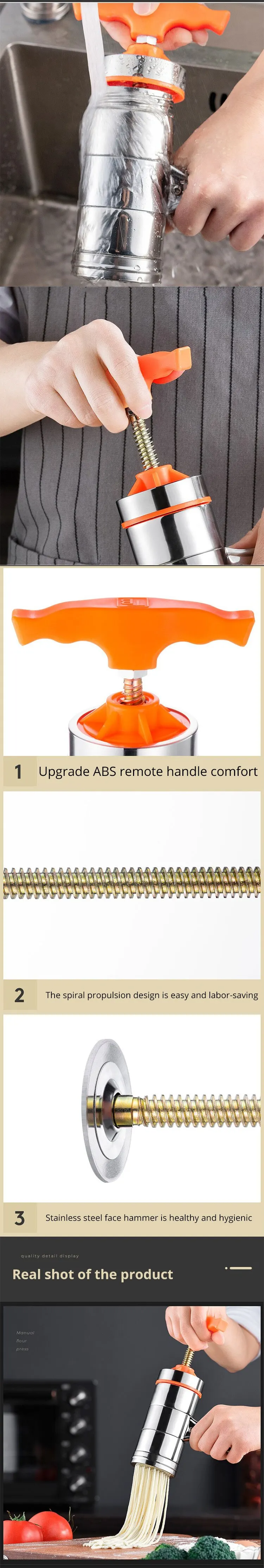 Description Picture 3 of itemHandheld Noodle Maker Machine Stainless Steel Manual Press Noodle And Pasta Machine For Kitchen Tool With 7 Blade Knife Cutter