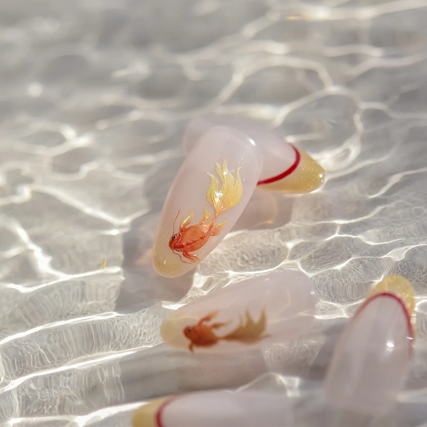 Cute Goldfish Brocaded Carp Koi Water Bubbles Sparkling Ripples Soft Embossed Relief Adhesive Nail Art Stickers Manicure Decals