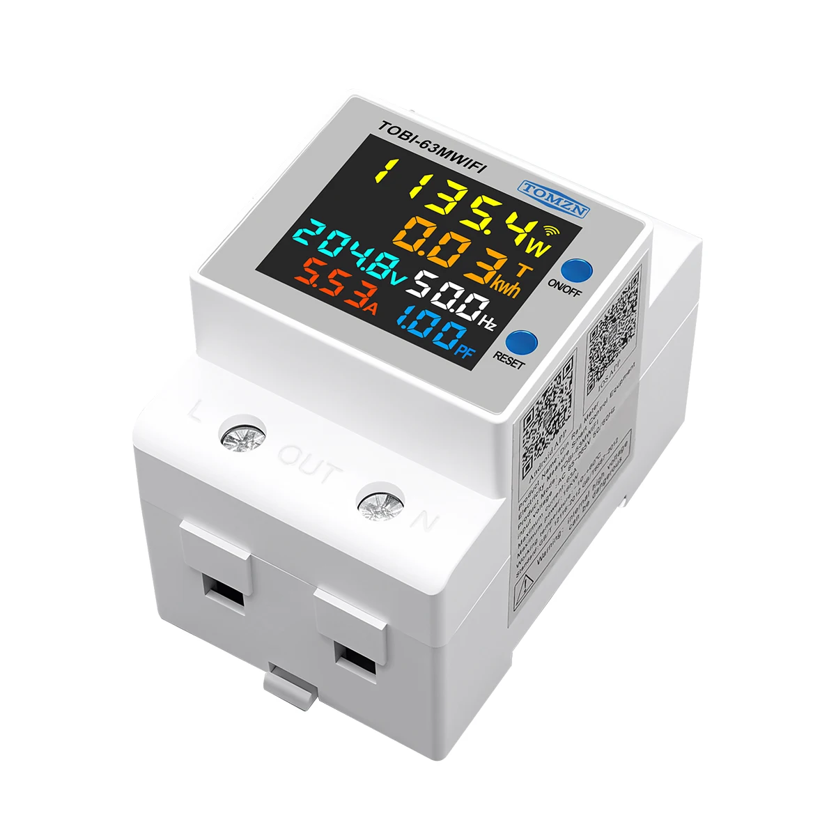 TOMZN TOBI-63MWIFI 6IN1 미터 WIFI 스마트 회로 차단기 전압 전류 전력 양방향 에너지 주파수 PF 85-265VAC 63A